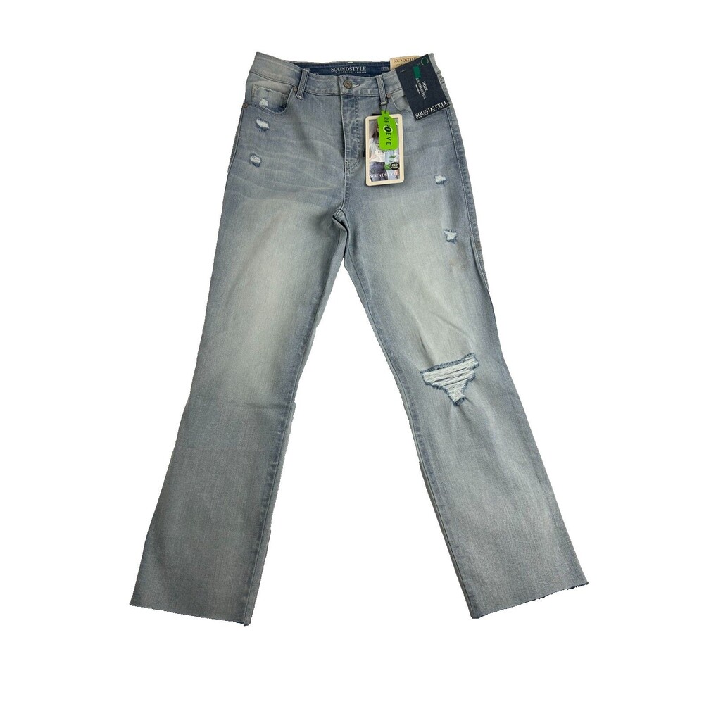 SoundStyle Hope Slim Straight Leg Jeans Size 8 Light Wash Distressed Stretch